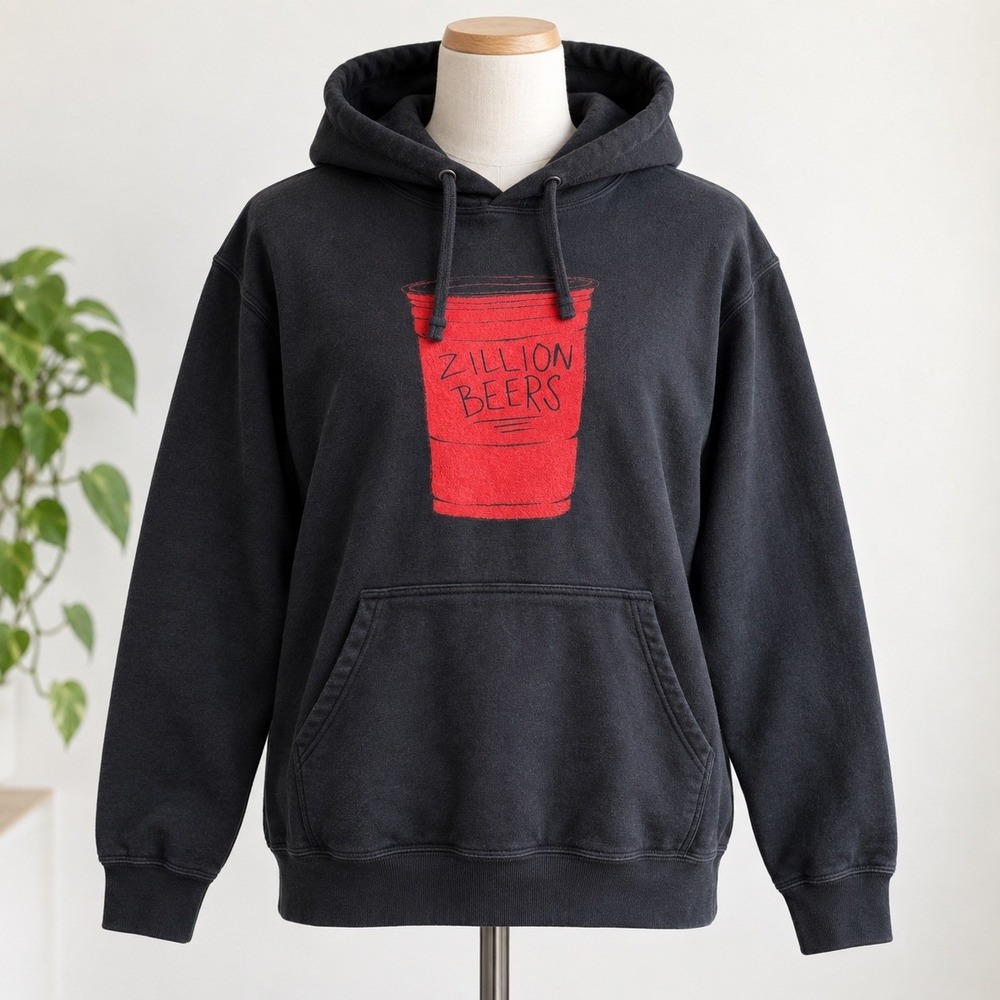 Barstool Sports Zillion Beers Hoodie Port & Company Black Red Solo Cup Size L